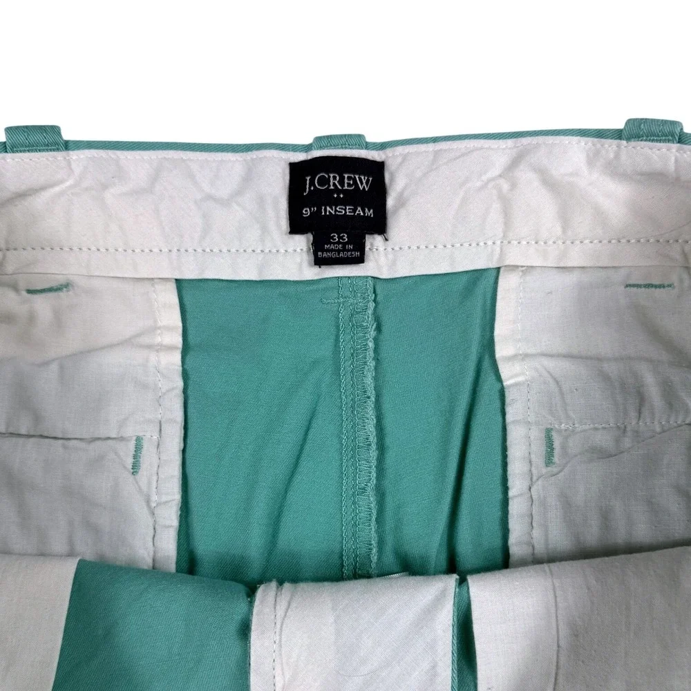 J. Crew Mens Chino Shorts Teal Green Flat Front Cotton Twill Size 33 9 Inseam